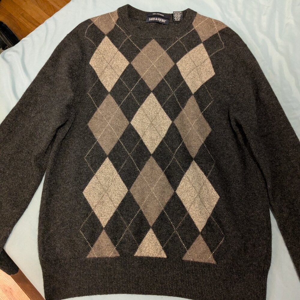 100% Cashmere Charcoal Argyle Sweater (Davis & Squire)